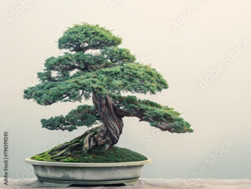 A traditional Japanese bonsai tree against a clean white background.