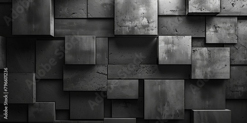 A black and white photo of a wall made of gray blocks