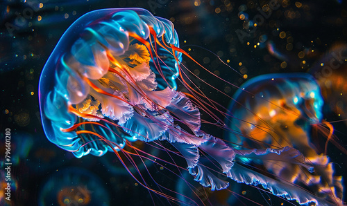 jellyfish in the dark deep ocean