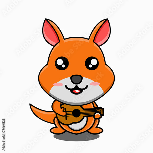 cute vector design illustration of a kangaroo mascot playing the guitar