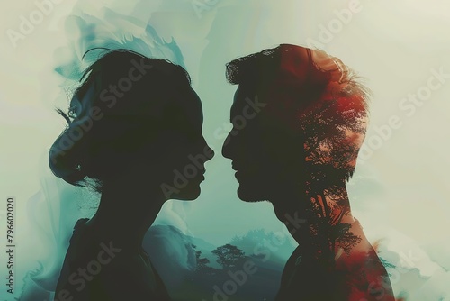 A couple silhouette double exposure background , in marriage clash, Navigating Marriage Tensions on the Brink of Separation