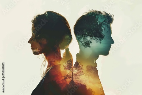 A couple silhouette double exposure background , in marriage clash, Navigating Marriage Tensions on the Brink of Separation