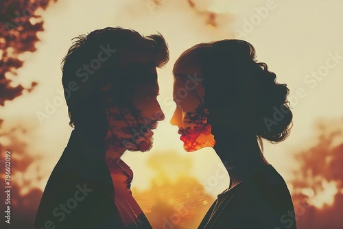 A couple silhouette double exposure background , in marriage clash, Navigating Marriage Tensions on the Brink of Separation