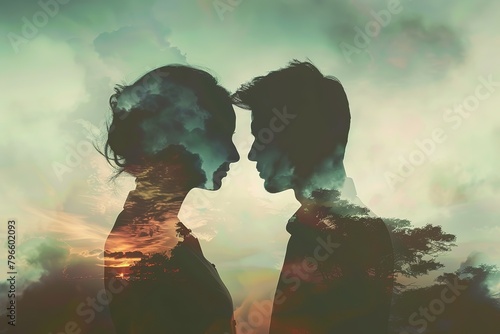 A couple silhouette double exposure background , in marriage clash, Navigating Marriage Tensions on the Brink of Separation