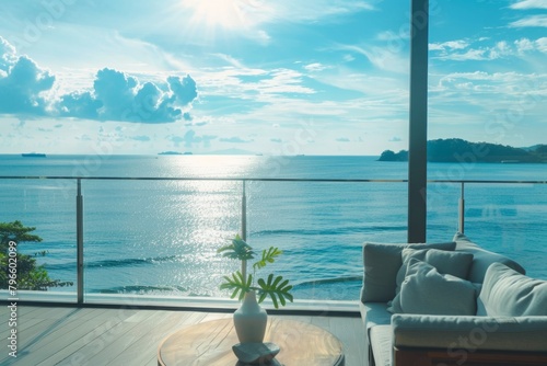 From the comfort of the sleek outdoor furniture  residents can soak in the breathtaking sea view that stretches out before them  transforming the terrace into a tranquil oasis of relaxation