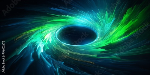 Hypnotic Black Hole Surrounded By Luminous Green Energy Swirls. Cosmic Vortex Of Colors. Generative AI