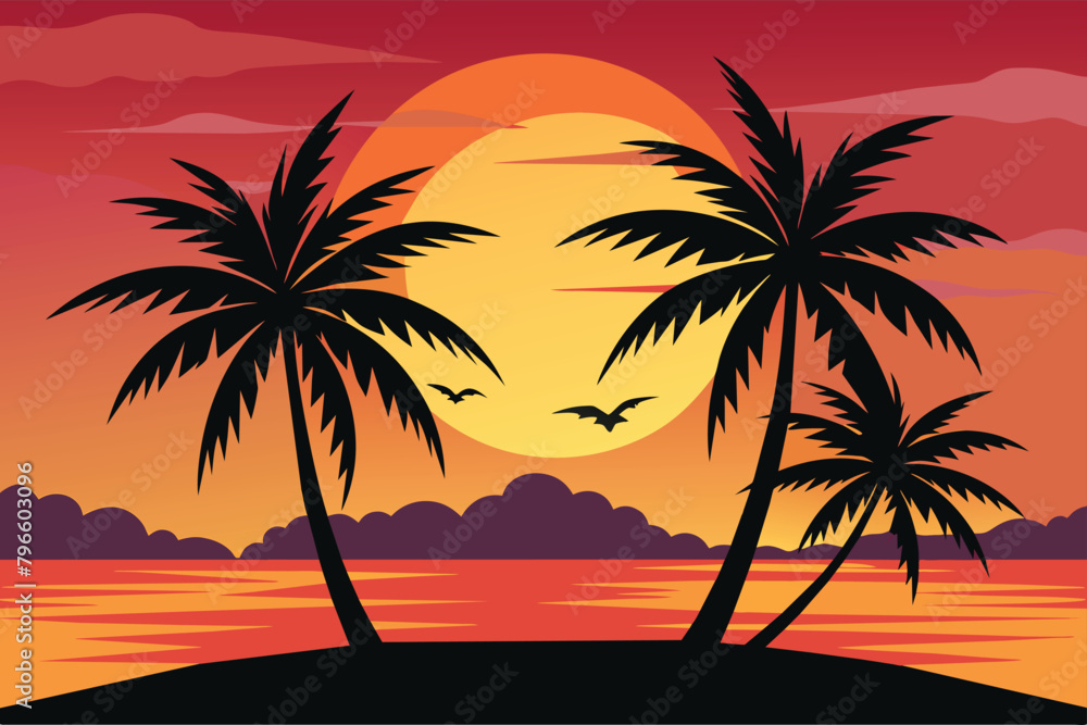 two-palm-trees--sunrise-silhouette-vector .eps