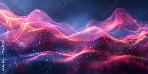 A colorful, abstract image of a pink and blue wave with purple and orange swirls