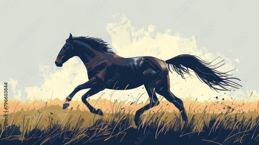 Galloping Horse in Stylized Field Galloping Horse in Stylized Field