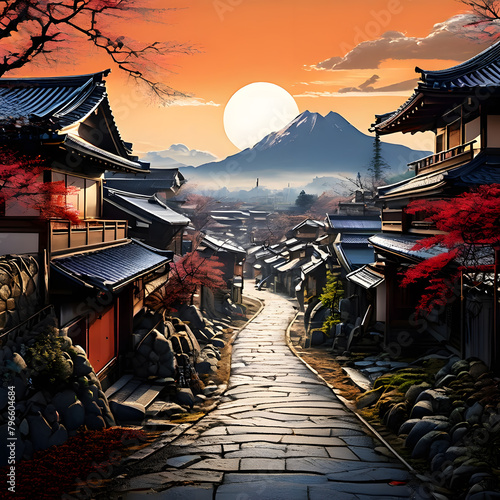 traditional Japan with landscape, ai-generatet photo