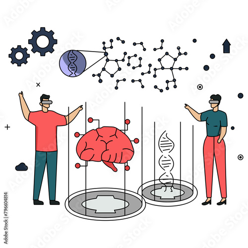Stem cell-derived brain organoids vector color design, Bio-Mechanical Revolution symbol, Redefining Humanity sign, Humanoid robot stock illustration, Decoding human brain activity with deep learning