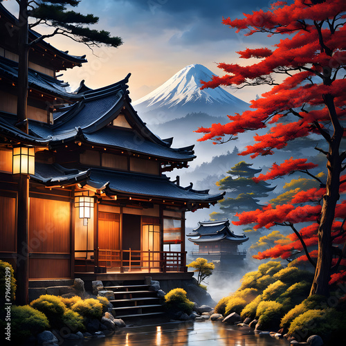 traditional Japan with landscape, ai-generatet photo