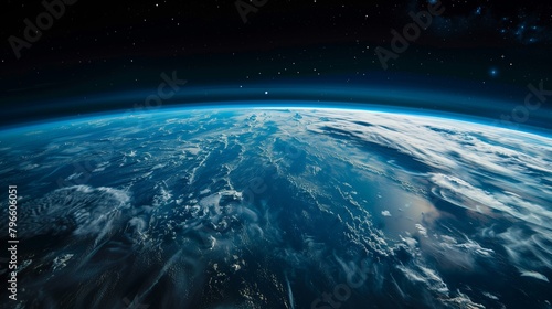 Stunning view of Earth from space showcasing continents shrouded in cloud cover.