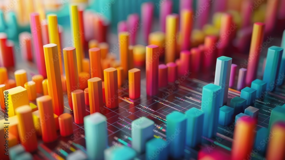 3d render of colorful 3d bars of different heights on a grid 3d render of colorful 3d bars of different heights on a grid
