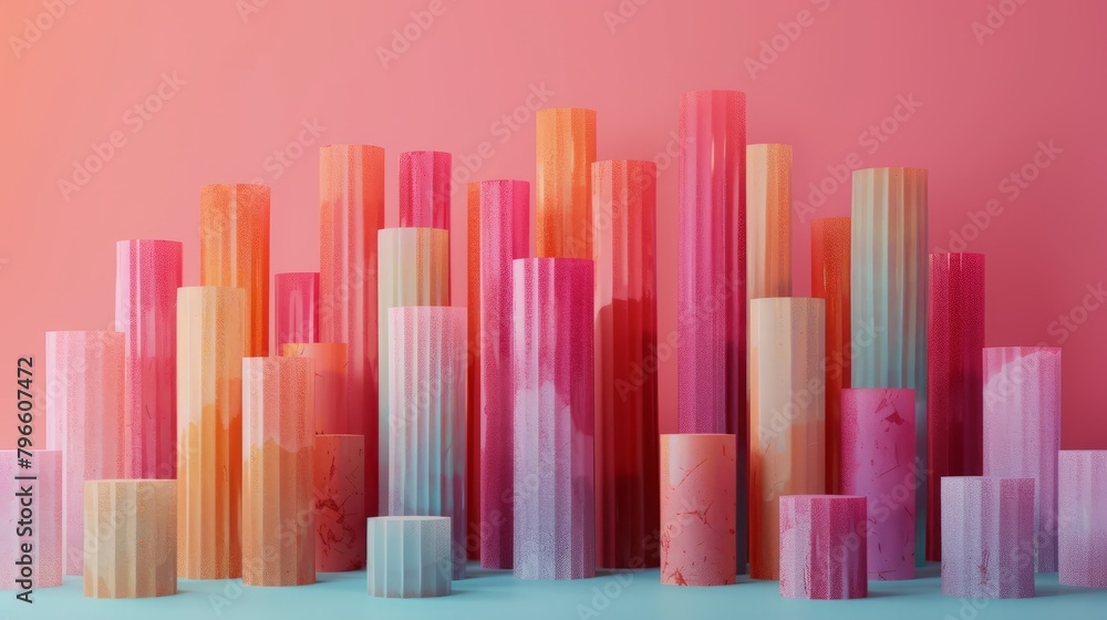 3D rendering of a colorful cityscape with pastel buildings 3D rendering of a colorful cityscape with pastel buildings