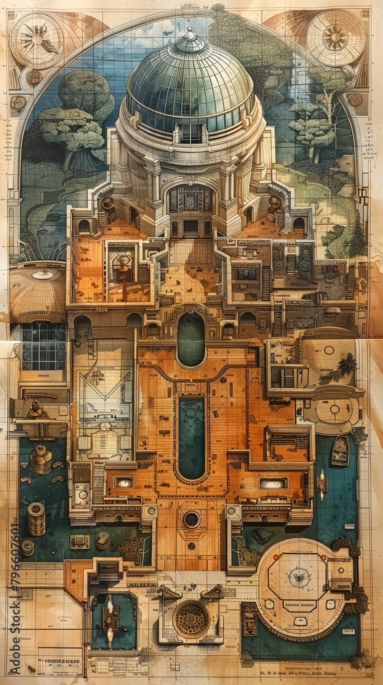 Obraz premium Vintage superhero headquarters, secret entrances, gadget workshops, mission maps
