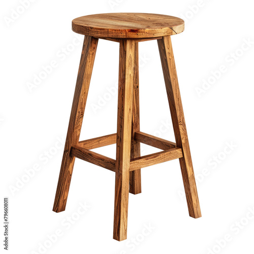 Tall wooden bar stool isolated on transparent background