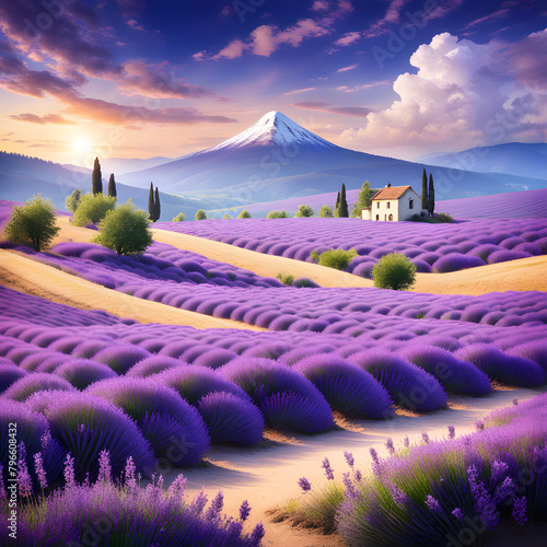 huge purple lavender fields, ai-generatet photo