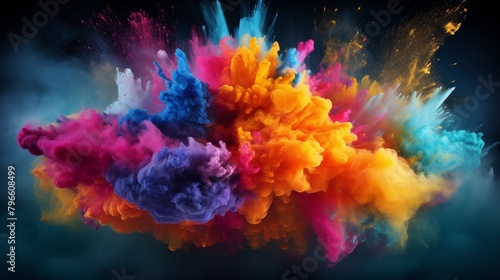 Product display frame with colorful powder paint explosion. © hamad