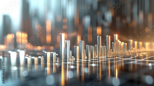 A 3D rendering of a city made of glowing metal rods. The rods are arranged in a grid pattern, and the city is lit by a warm glow.