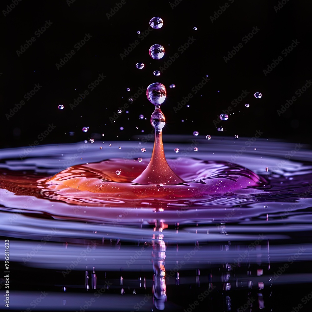 Vibrant Red Purple Water Droplet on Black Background
