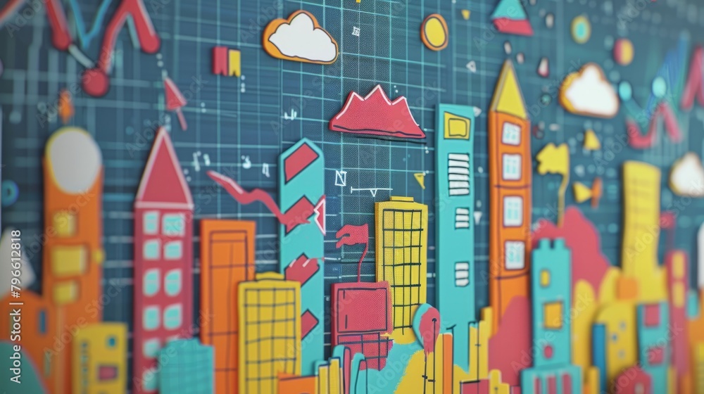 A colorful 3D illustration of a city made of paper. The city is full of skyscrapers, houses, and other buildings. The illustration has a whimsical and cartoonish style.