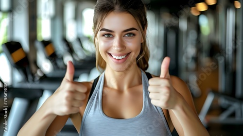 Free Download Beautiful fitness woman in gym smiling giving thumbs up healthy lifestyle inspiration motivation - GFXLoad