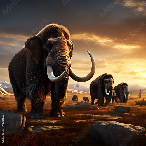 Large herds of mammoths migrate   ai-generatet