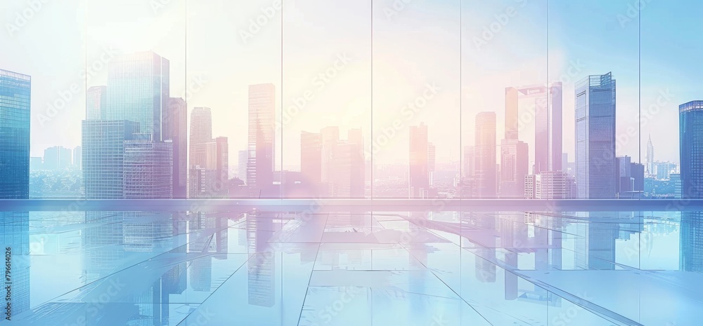 abstract background with glass buildings and skyscrapers, cityscape with a blue color gradient