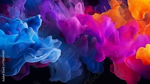 Splash of color paint, water or smoke on dark background, abstract pattern.