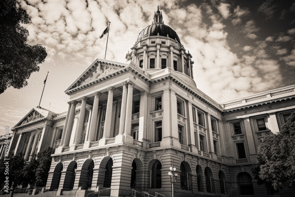 A Majestic Courthouse with Grand Columns, Intricate Designs, and a Rich History Standing Tall in the Heart of the City