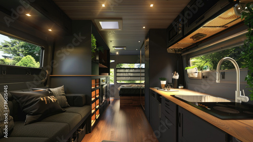 lovely, Cozy, modern vanbuild with black wooden floor