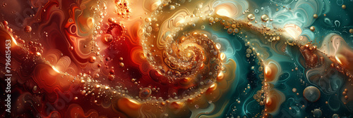 Abstract Cosmic Swirls with Golden and Turquoise Hues