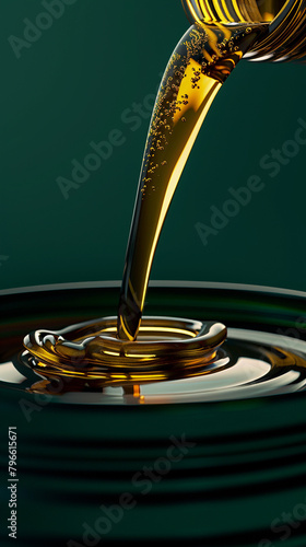 Wallpaper Mural Detailed visualization of crude oil flowing from a barrel, focusing on the viscosity and sheen of the liquid, isolated on a solid deep green background Torontodigital.ca