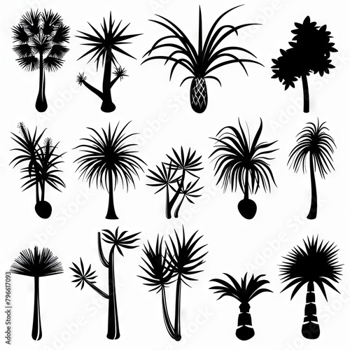 Dracaena Vand Pot Plant Icon Set  Dracaena Black White Design  Abstract Dracaena Vand Symbol