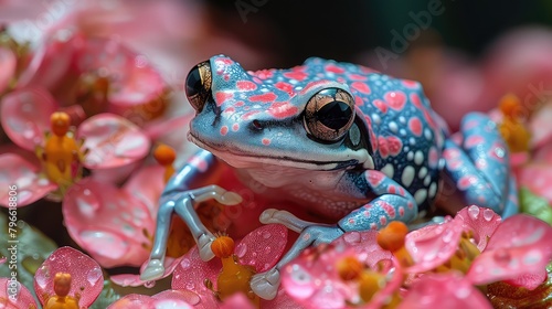 happy smiling frog in nature flower