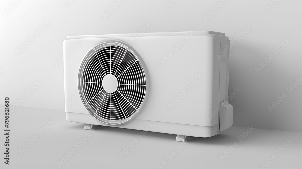 A white air conditioner with an electric fan on the side, simple background A white air conditioner with an electric fan on the side, simple background