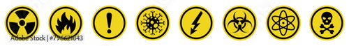  Danger sign collection, Warning Symbol set.,Atomic Danger Icon, Nuclear Radiation Icon, Toxic icons .Vector Illustration