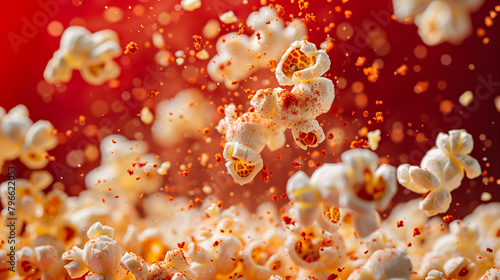 Popcorn with red spice paprika dinamic comercial photo