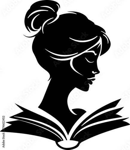 Artistic silhouette of a woman reading a book, perfect for educational and literary graphics