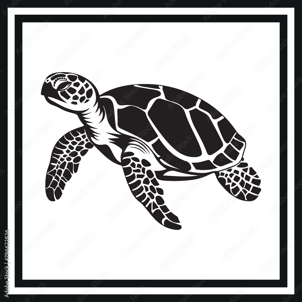 Fototapeta premium Silhouette of a sea turtle clipart on a white background 