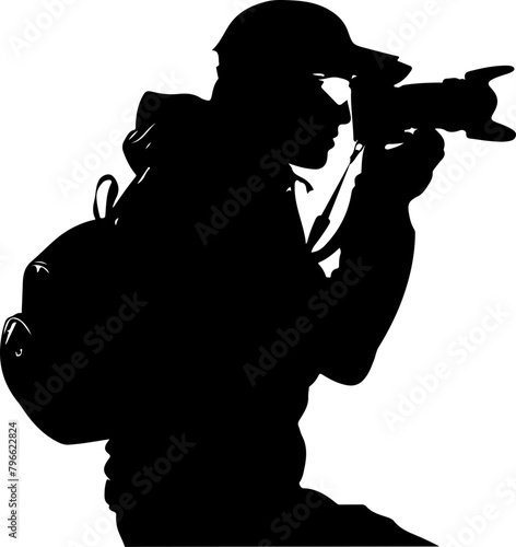 Vector silhouette of a photographer with a DSLR camera, perfect for media, event, and journalism designs