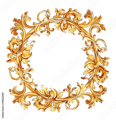  Golden vintage floral frame with acanthus leaves isolated on white background
