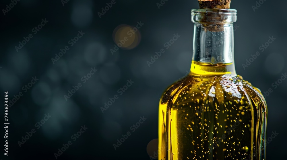 Elegant display of extra virgin olive oil in a sleek glass bottle