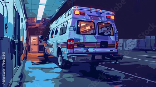 Emergency Ambulance Rushing to Provide Urgent Medical Care in the City at Night photo