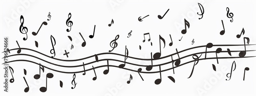 musical notes on a white background. musical concept, art sound element black background isolate photo