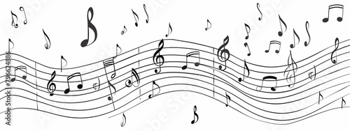musical notes on a white background. musical concept, art sound element black background isolate photo