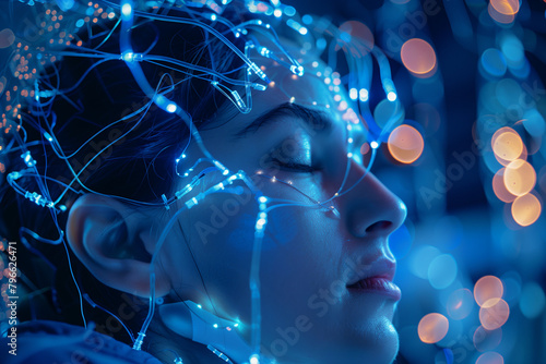engaging shot depicting the intricacies of brainwave monitoring, with electrodes securely attached to a person's head, demonstrating the advancements in neuroscience and brain imag