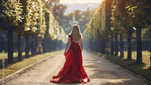 Blond woman walks luxury royal garden Schonbrunn Palace photo