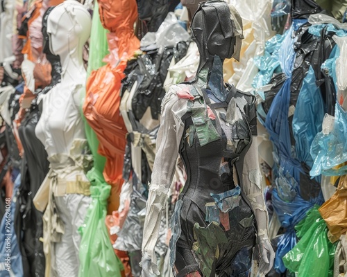 Plastic mannequins made from colorful plastic bags